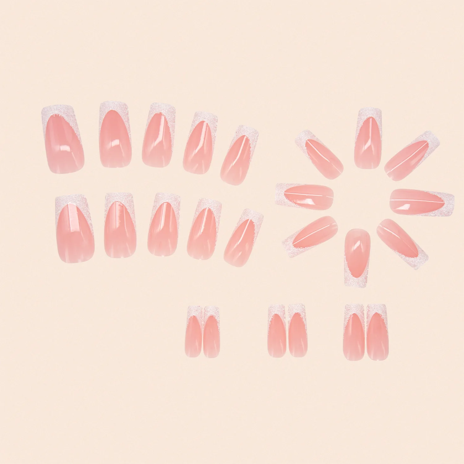 Glitter White French Tip Nails Ballerina Coffin Press on Nails Medium Long Glossy Full Cover Fake Nails Acrylic Nails Reusable