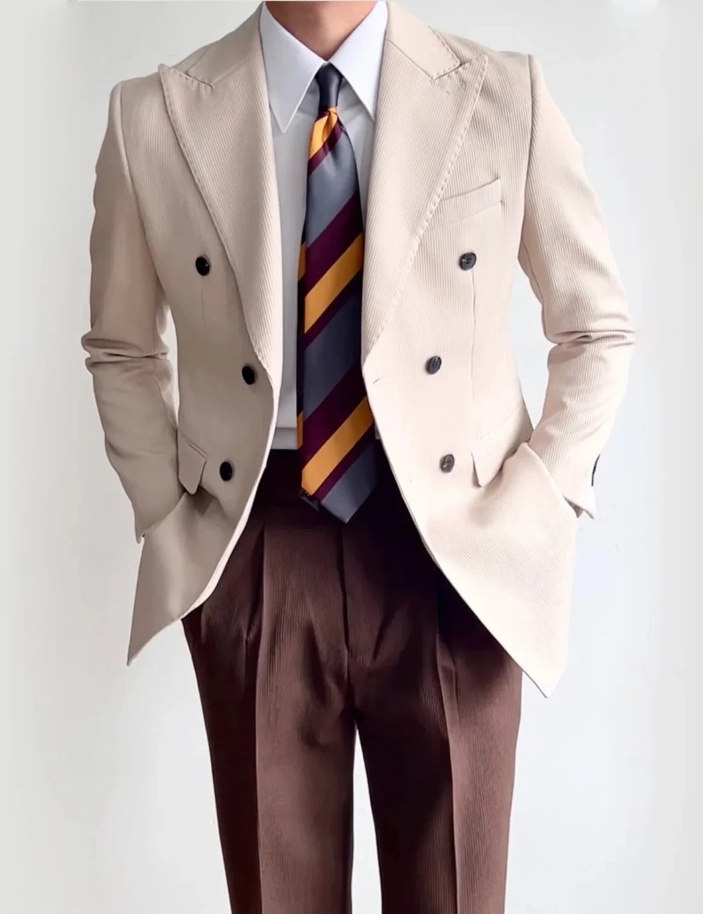 Outono britânico terno masculino casaco de veludo duplo breasted blazer negócios lazer fino ajuste homem jaqueta