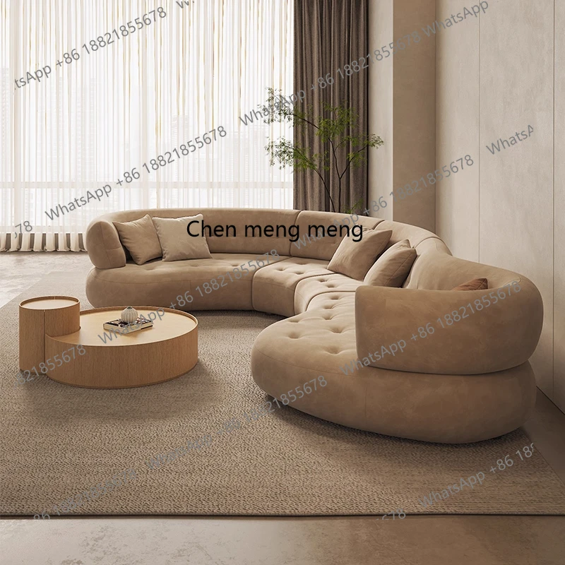 

Italian minimalist large flat layer, sand fabric sofa wabi-sabi wind horizontal hall living room curved modern high sense