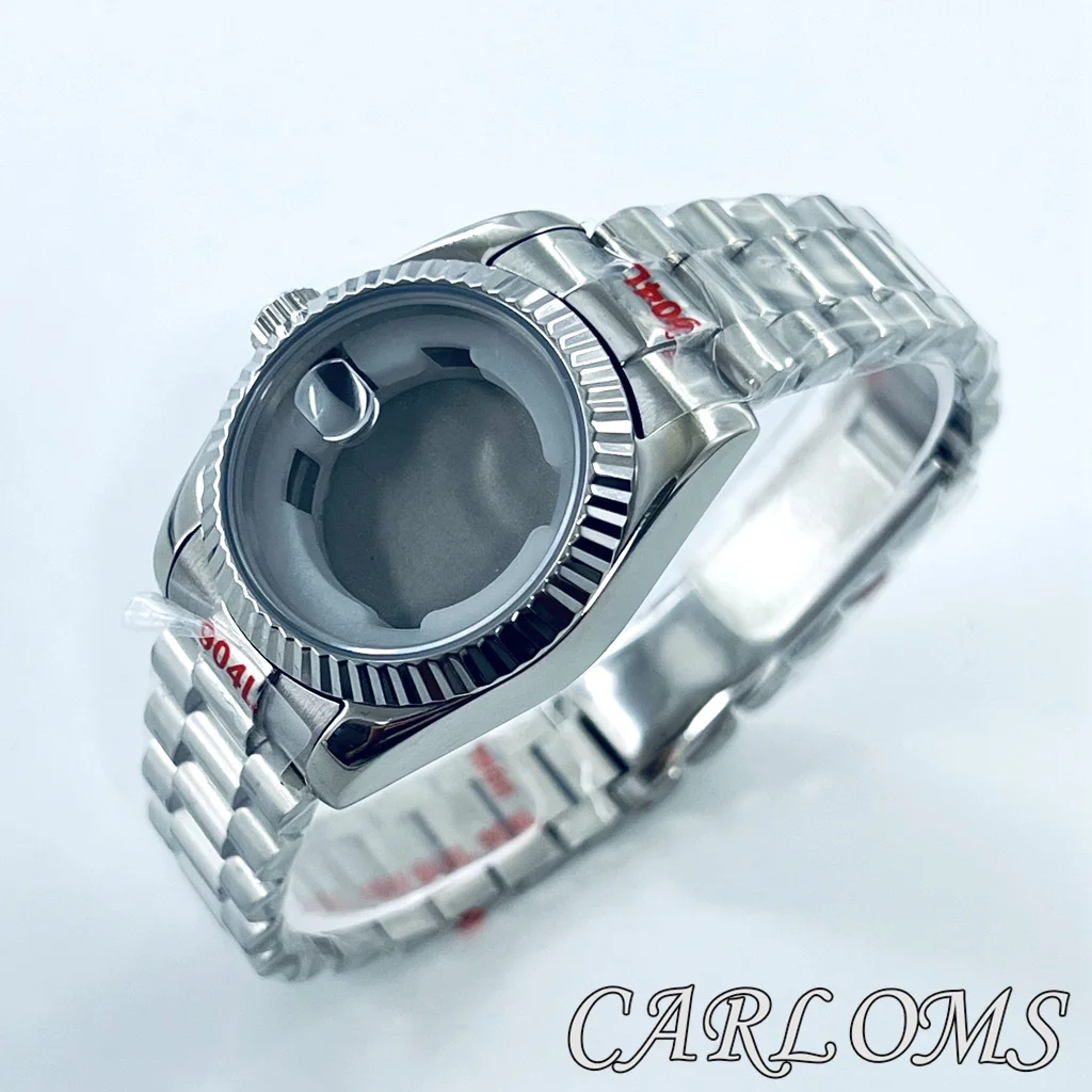 Top 31mm Ladies NH05 NH06 Watch Case Date Silver Solid Stainless Steel Sapphire Glass