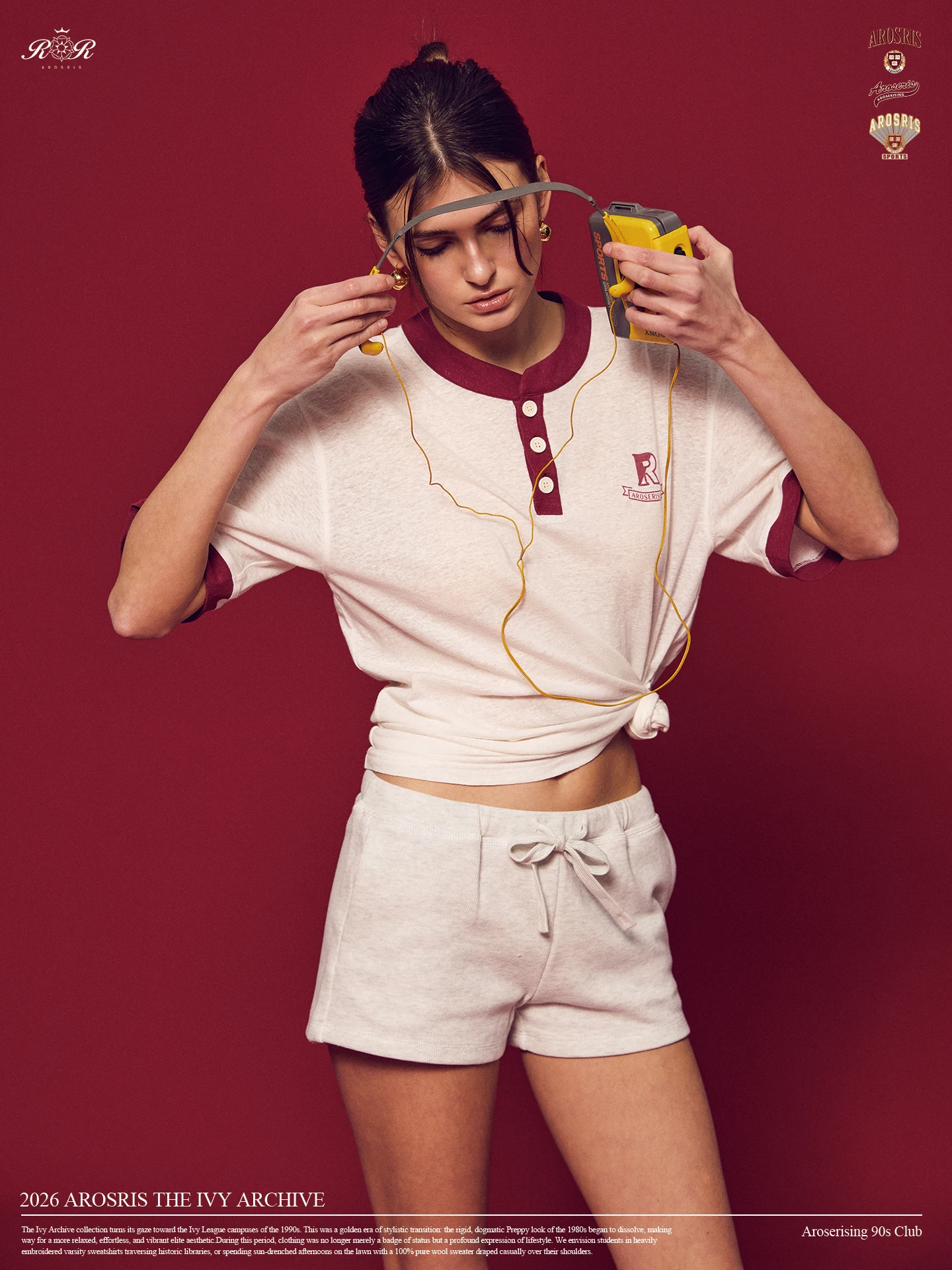 

AROSRIS Винтажная женская футболка в американском стиле с контрастными цветами, воротником Хенри, коротким рукавом, дышащая, из хлопка, приятная для кожи