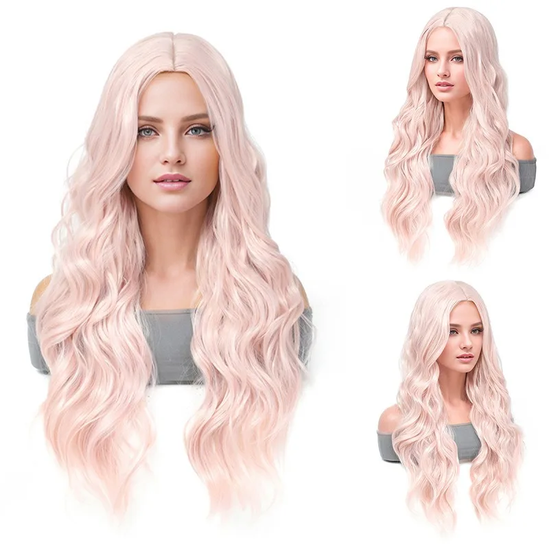 Lady Fashion Instant Nudelrolle Kopfbedeckung Bar Dress Up Bunte Mittelscheitel Pony Langes lockiges Haar Ball Kopfbedeckung Lange Stil Perücke