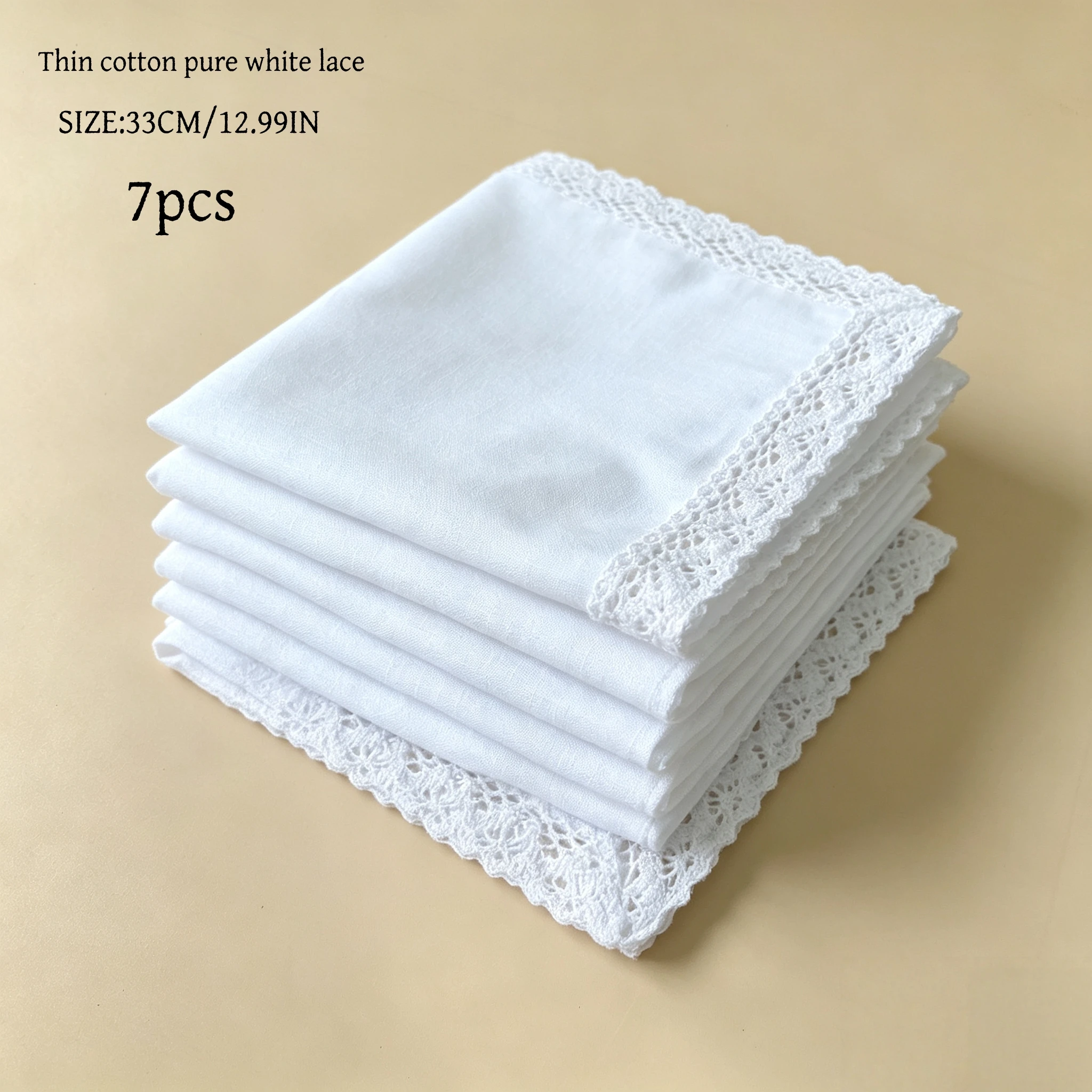 6 Pack 33cm/12.99in Thin Pure Cotton White Lace Handkerchiefs Unisex Wedding Keepsake