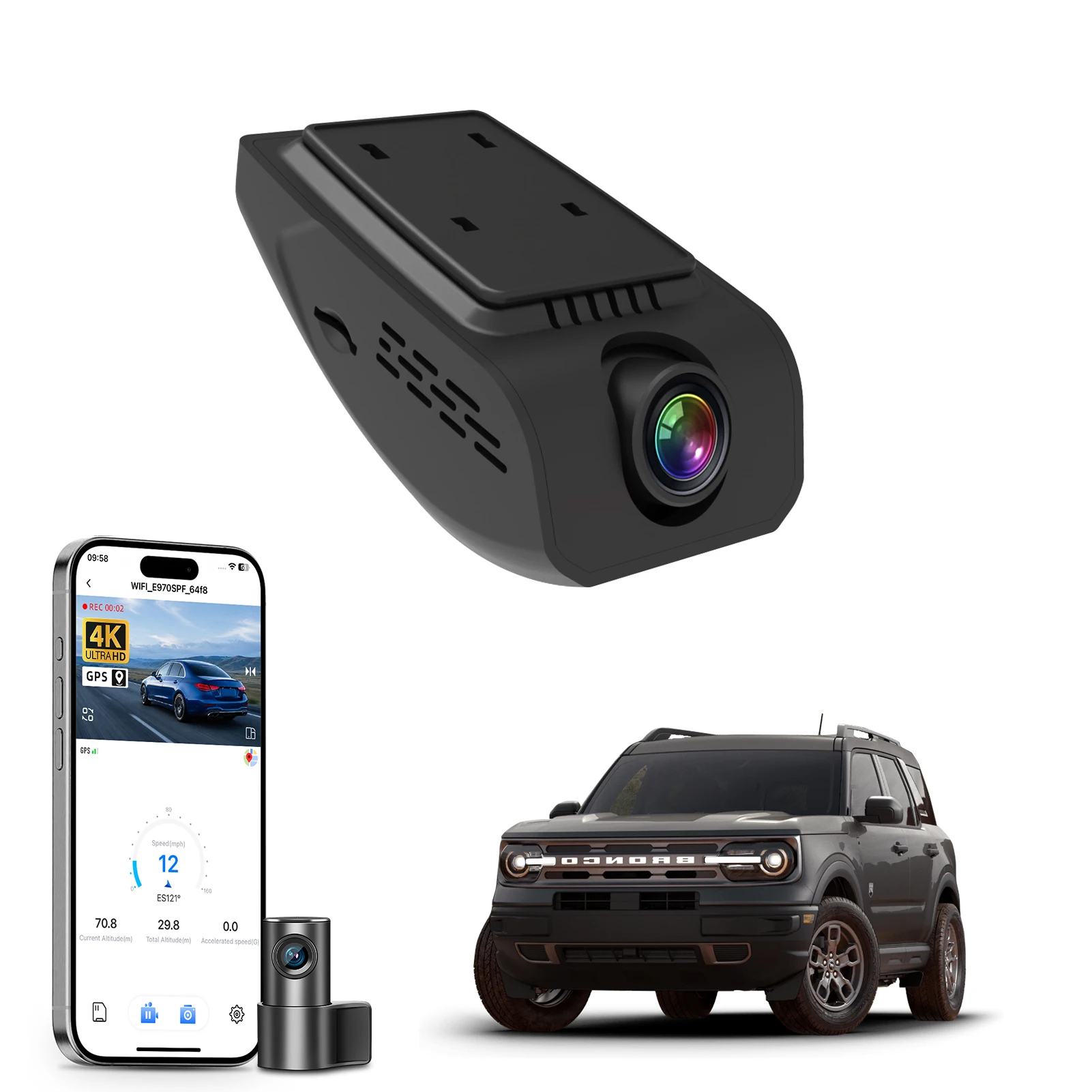 Mangoal 4k Dash Cam For Ford Bronco Sport (Can't Support Bronco) 2021-2026 GPS WiFi & APP HD Night Vision Plug and Play