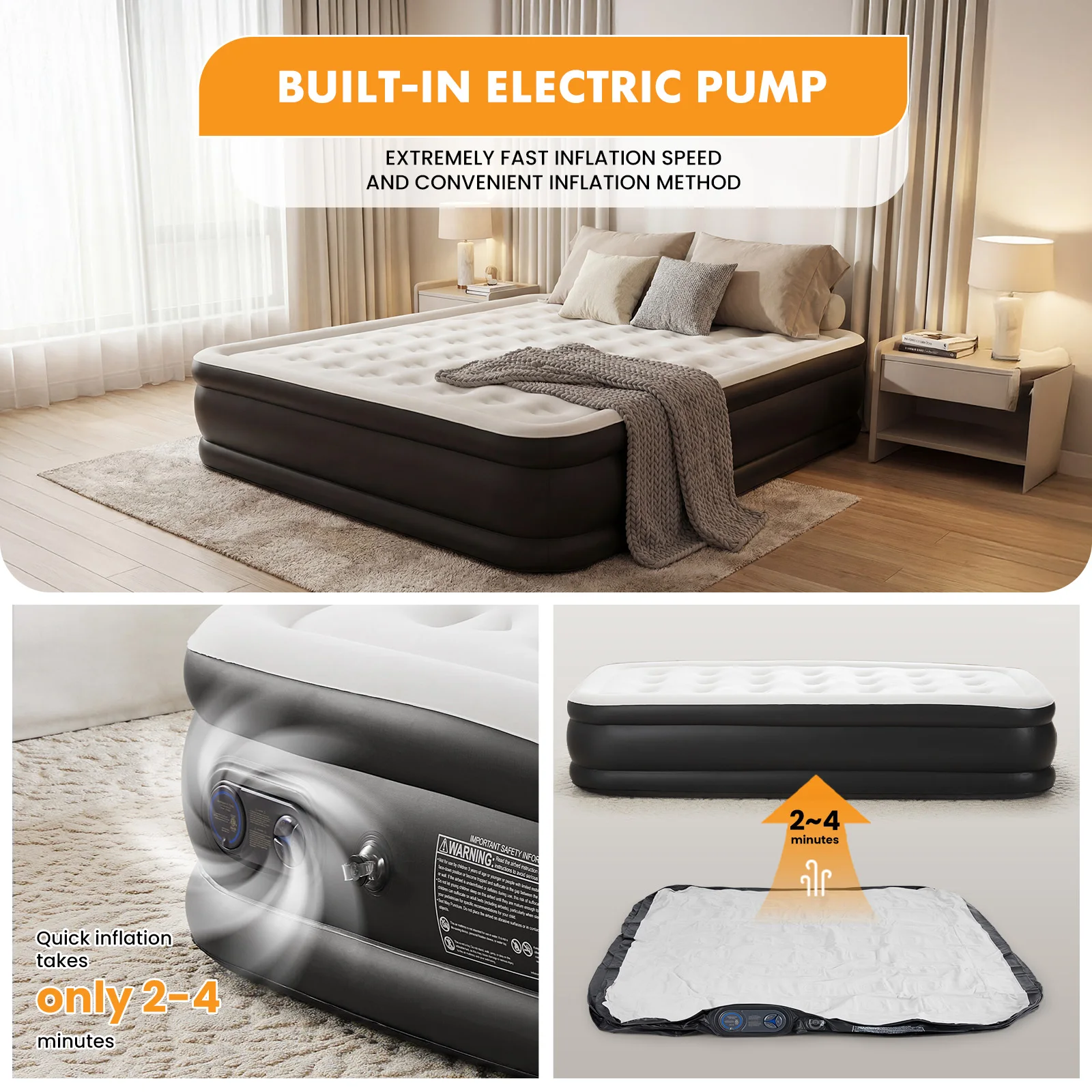 MCQ Queen Air Mattress 22IN Tall Inflatable Blow Up Airbed with Built-in High Capacity Pump Air Bed for Home or Camping image 5