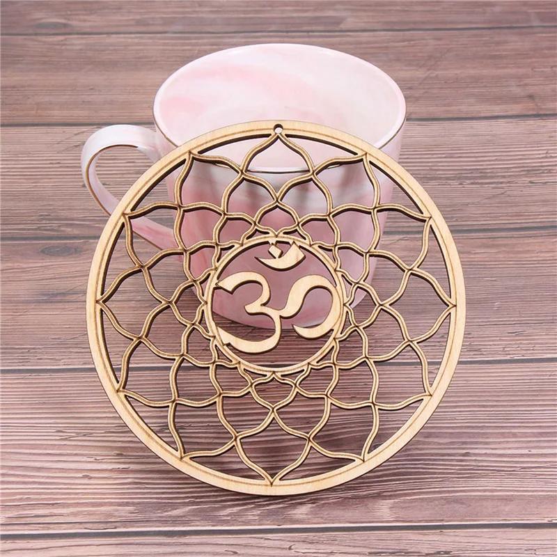 

24Pack 14Cm Wooden Wall Sign Flower Of Life Shape Coaster Wood Wall Art DIY Coaster Craft Making Geometry-AT36