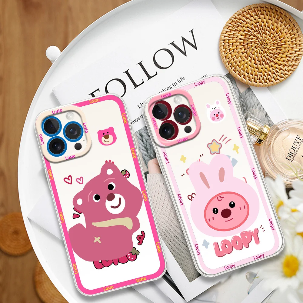 MINISO Cute Loopy Losto Phone Case for Samsung S24 S23 S22 S21 A55 A54 A35 FE PLUS ULTRA Transparent Bezel Shell