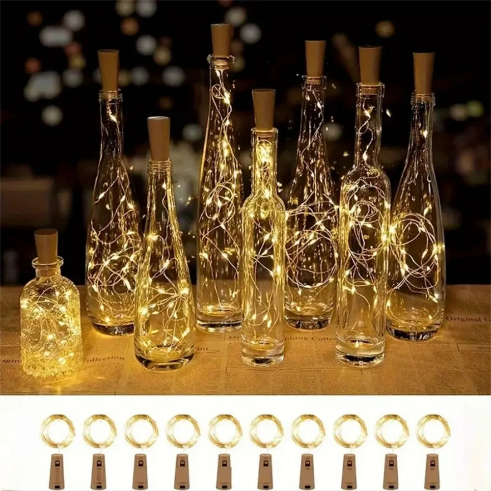 2/5/10PC 2M20LED DIY Wine Bottle Lights, Battery Powered Copper Wire LED String Lights for Home Bar Wedding Party Bedroom Decor