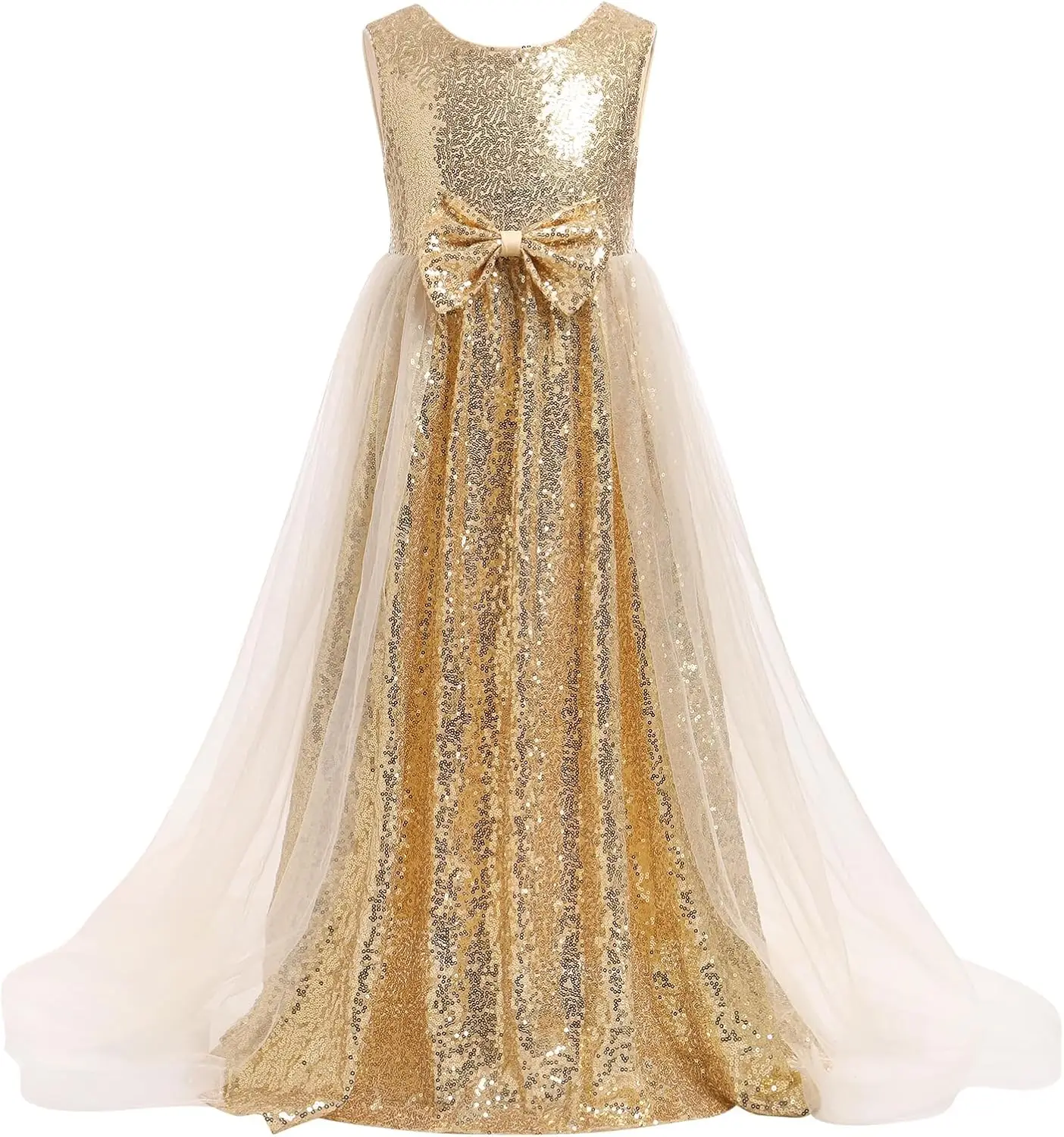 Bloemenmeisjes paillettenjurk mouwloos glitters prinses tule lange maxi-jurk optocht verjaardag bruiloft feestjurk