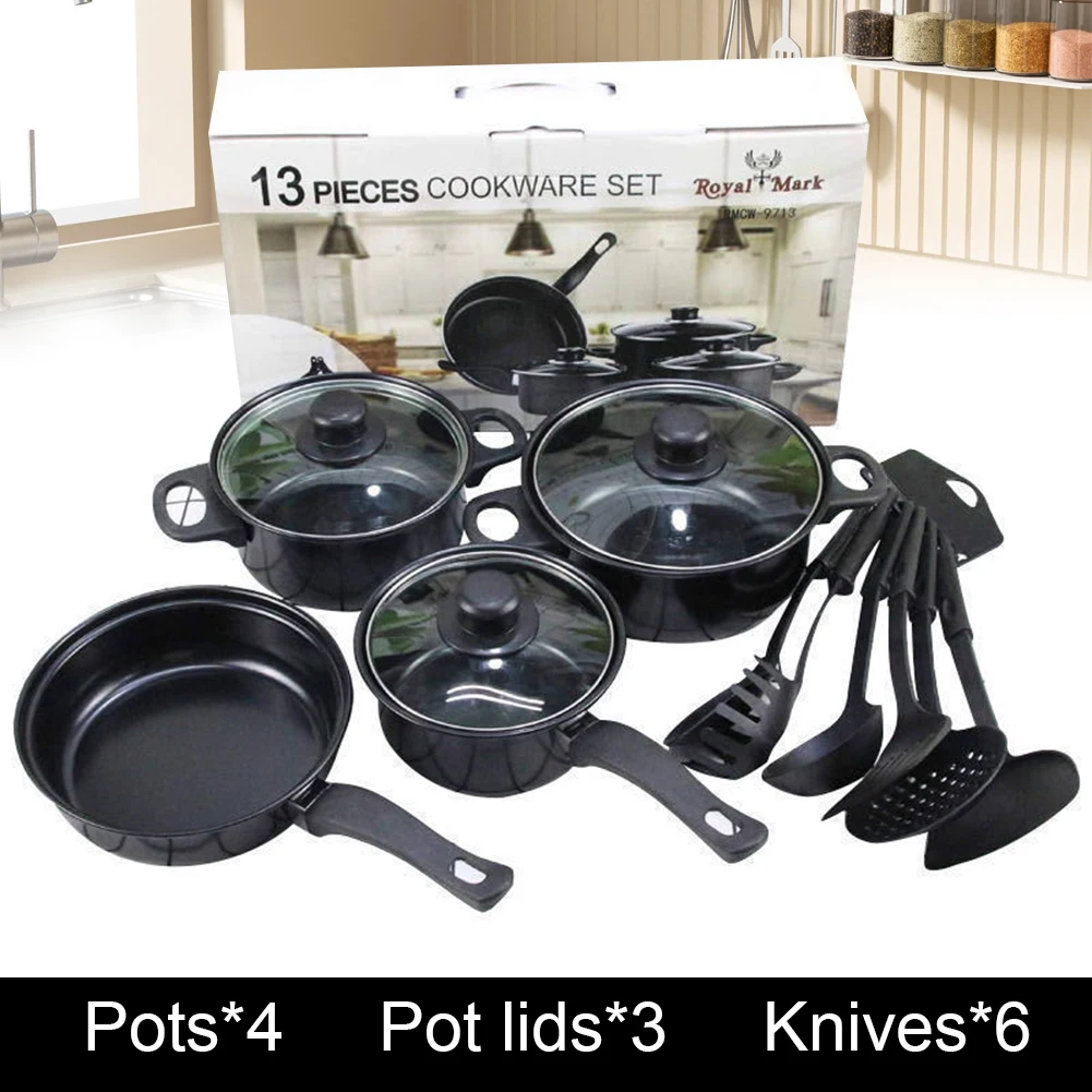 

12-Piece Non-Stick Cookware Set Cooking Pot with Lid Milk Pot Maifan Stone Frying Pan Stackable Pot Set for All Types of Cooker