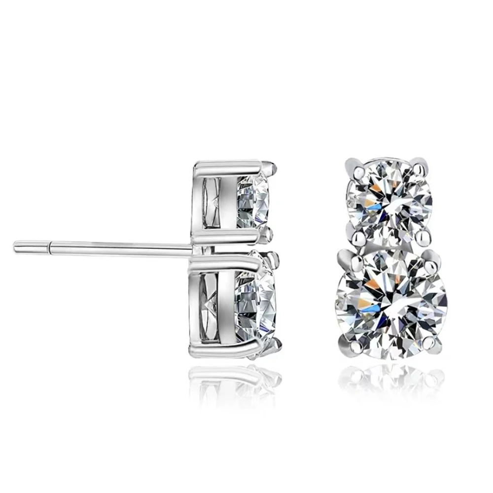 Serenity 3cttw Real D Color 5mm 6.5mm Full Moissanite Earrings For Women S925 Sterling Silver Plate Pt950 Stud Ear Fine Jewelry