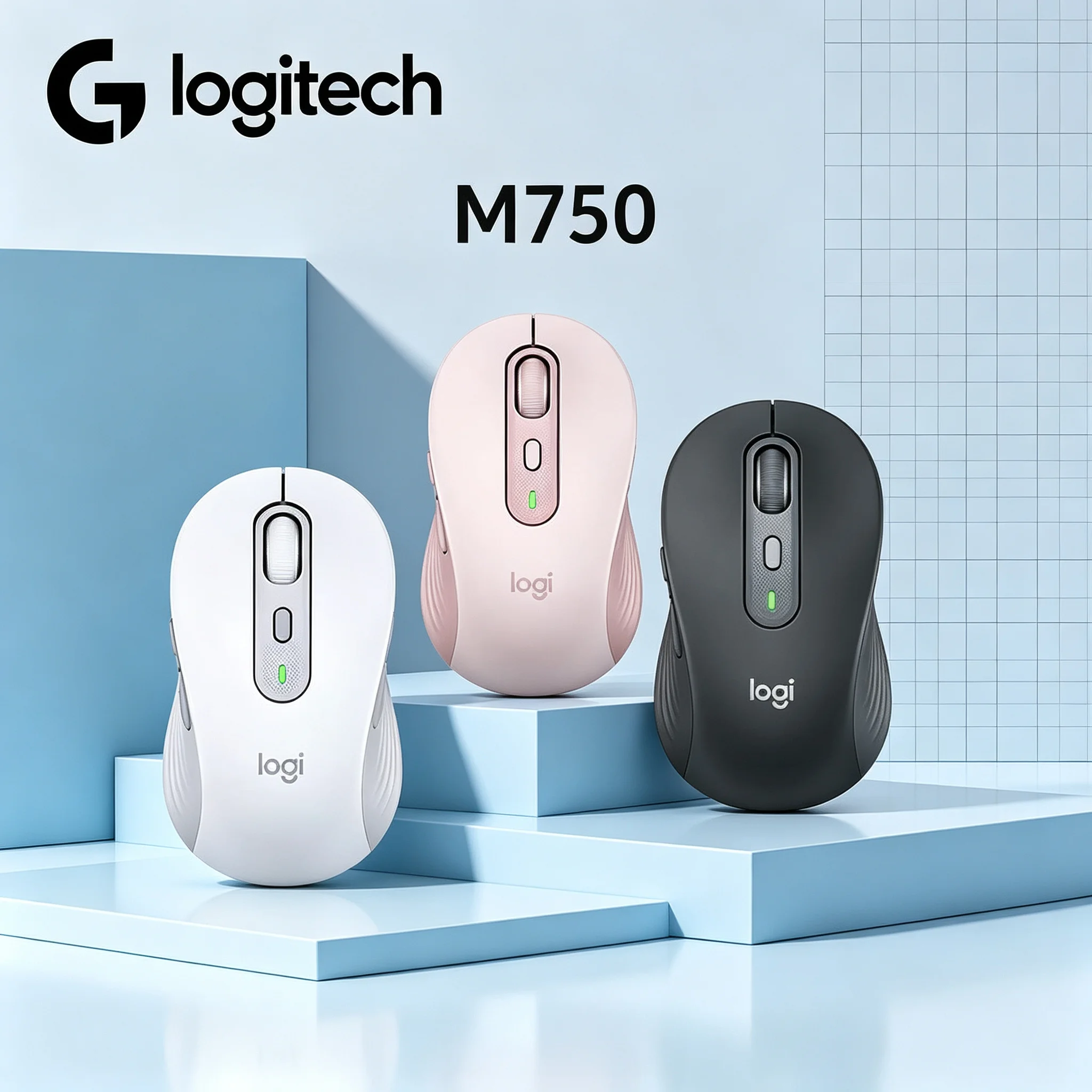 Logitech M750 Signature Wireless Mouse Bluetooth 2.4G Receiver Multi‑Device Pairing Silent Click Ergonomic Mice for PC Mac Lapto