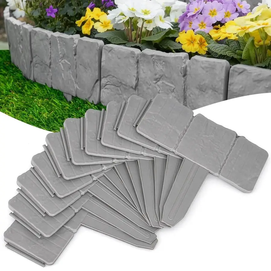 1/5/10/20/50/100pcs Garden Edging, Decorative Border Set for Flower Beds, Lawns & Pathways, Interlocking Stone-Effect Edging wit