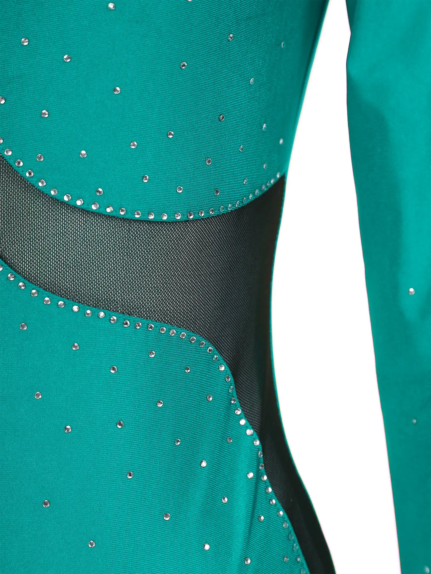 ผู้หญิง Rhinestone สเก็ตลีลาเต้นรํา Leotard แขนยาวตาข่าย Patchwork พร้อม Keyhole สําหรับยิมนาสติก STAGE Performance