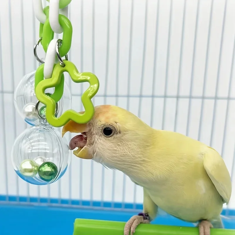 Colorful Transparent Hanging Ball Parrot Chewing Toy, Bird Climbing Plaything for Boredom Relief, Ideal Parrot Cage Accessory