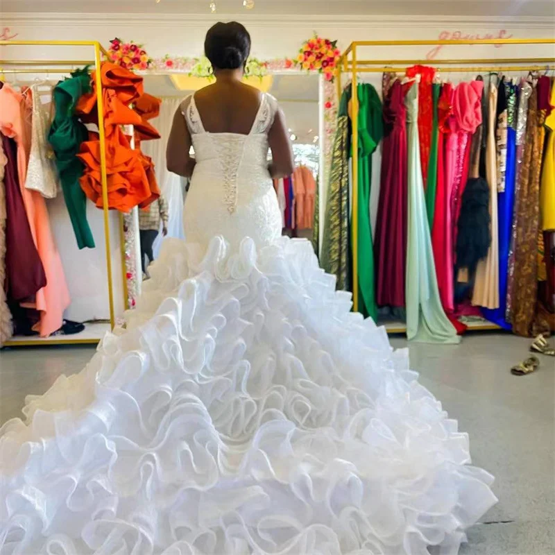 Vestidos De novia De sirena De estilo árabe, apliques De cuello redondo De encaje, vestidos De noche largos para fiesta De novia, bata De Soirée De Mariage personalizada