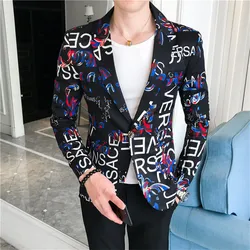 Spring and Autumn Men Suit New Product Fashion Trendy Men's Letter Printed Small Suit Floral Suit Men's Casual Suit Clothing