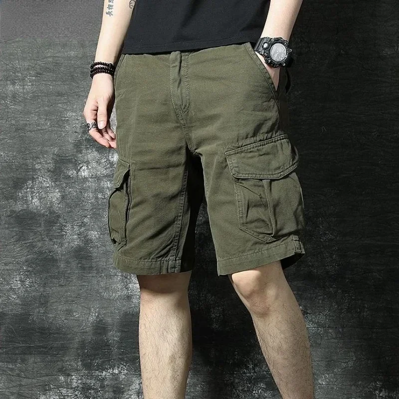 Bermuda Short Pants for Men with Pockets Combat Mens Cargo Shorts Black Jorts Distressed Wide Elastic Waist Front Pocket Vintage