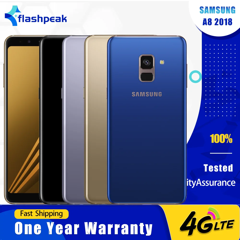 هاتف سامسونج جالاكسي A8 2018 A530F 4G الأصلي بصمة 5.6 "4GB + 32GB 16MP + 8MP Exynos7885 ثماني النواة أندرويد هاتف ذكي