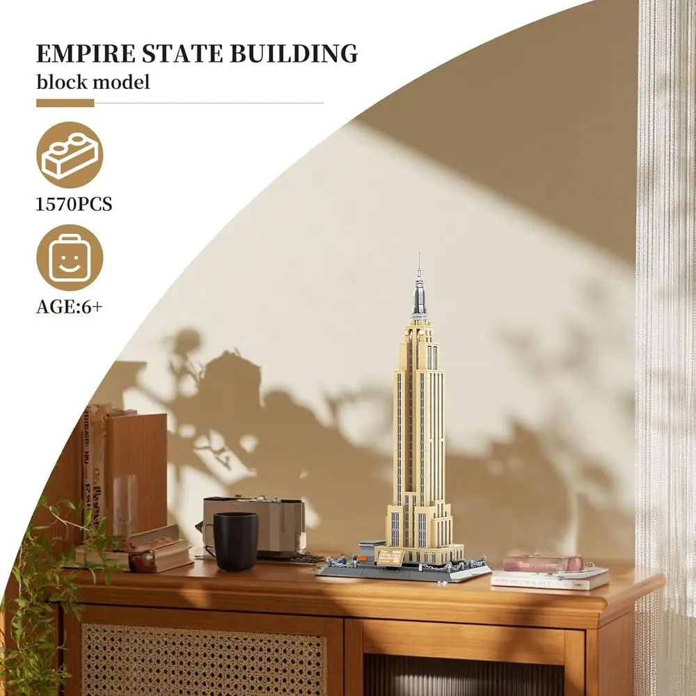 New York City Skyline Empire State Building Architecture Set, 1559 Pieces, Landmark Model Kit for Adults, Kids, and Teens