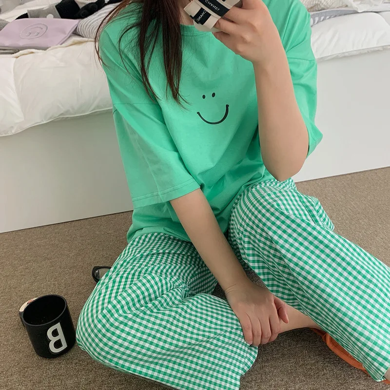 Women\'s 2-Piece Summer Pajamas Homewear Spring And Autumn Pajamas Women Short-Sleeved Trousers Casual Korean Homewear Set