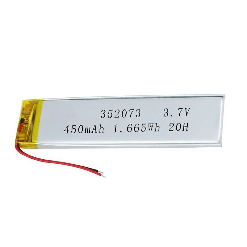 2/5/10/20 Pcs 3.7V 450mAh 352073 Lithium Polymer Ion Battery 2.0mm JST Connector