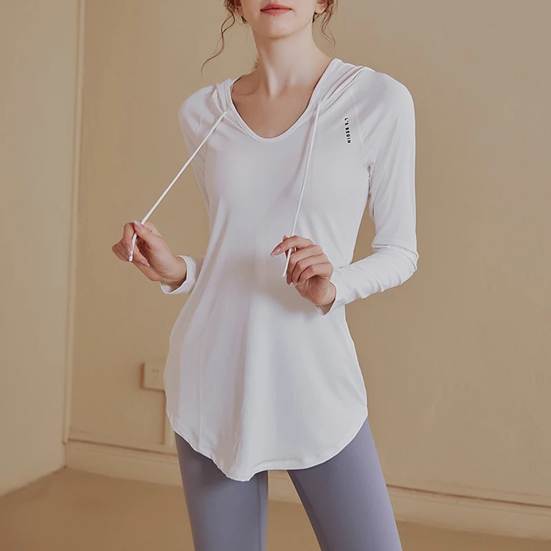 Yoga Clothing Sports Top Women's Casual Loose Cover Shirt, Long Sleeved Quick Drying Hooded Running Training Fitness Jacket