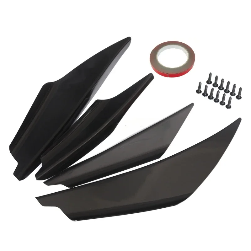 4 Piece Front Bumper Side Canards Splitter Fins Universal Black Exterior Parts Replacement Accessories