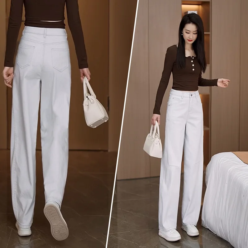 กางเกงยีนส์ทรงสกินนี่เอวสูงแฟชั่นสำหรับผู้หญิง รุ่นใหม่ล่าสุดสำหรับฤดูใบไม้ร่วง สไตล์ลำลองอเนกประสงค์ ทรงหลวม ช่วยให้ดูผอม ขาเรียวเล็กแต่กว้าง