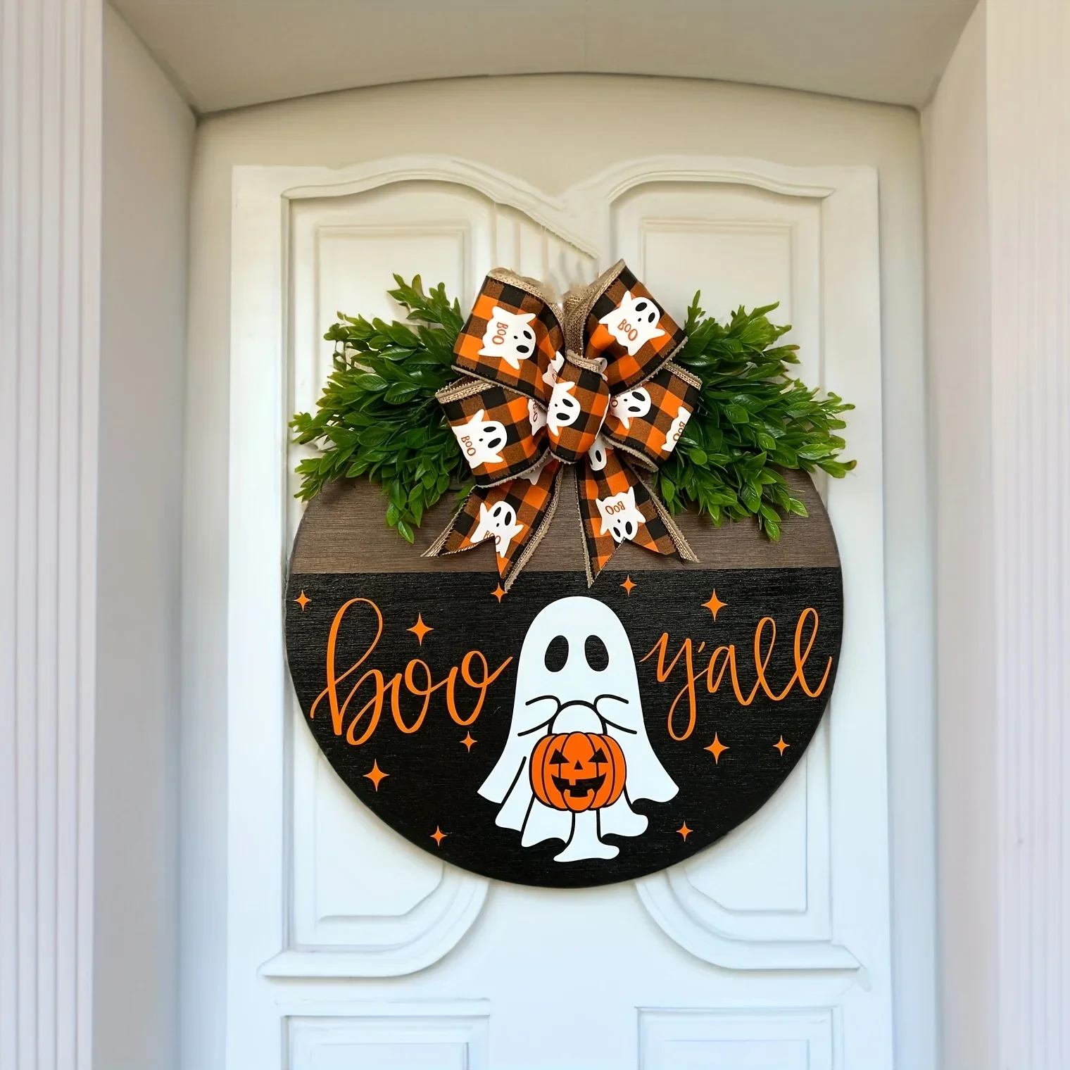 

1 Halloween White Ghost Pumpkin Door Hanging Sign Festive Atmosphere Decoration Home Gifts Bar Caf É Auditorium Wall Decoration