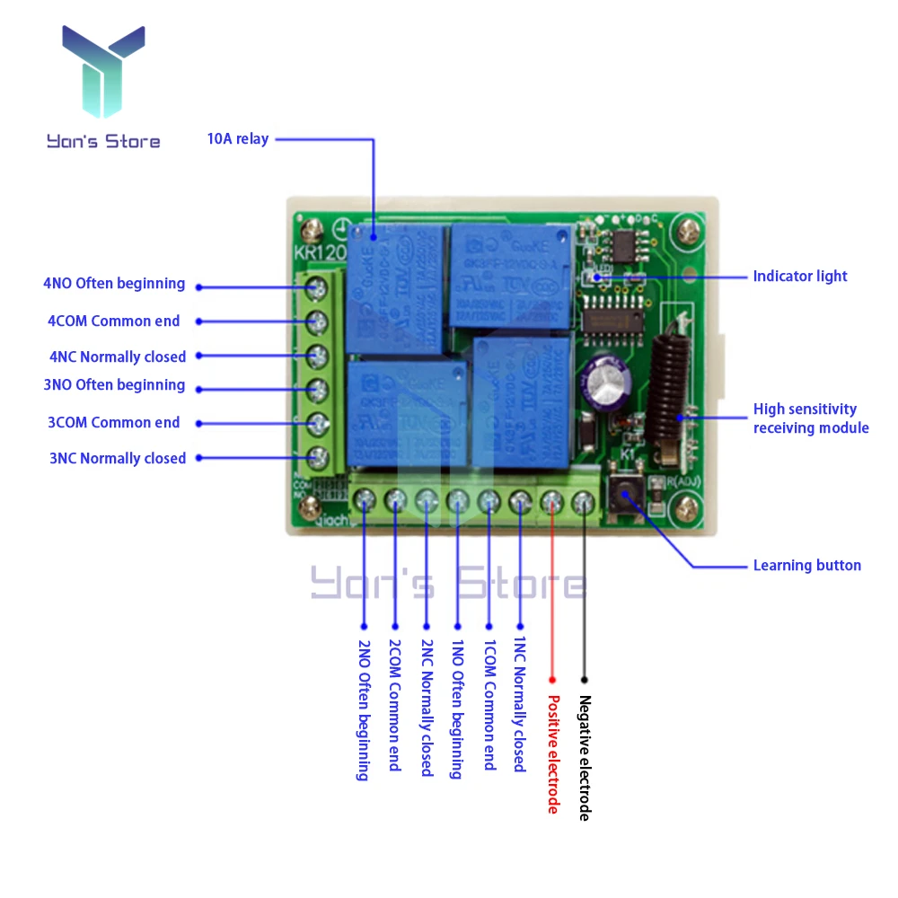 315MHz 433Mhz DC12V Smart Wireless Remote Control Switch 4 Channel RF Relay Receiver Module for Home Light Switch Garage Gate