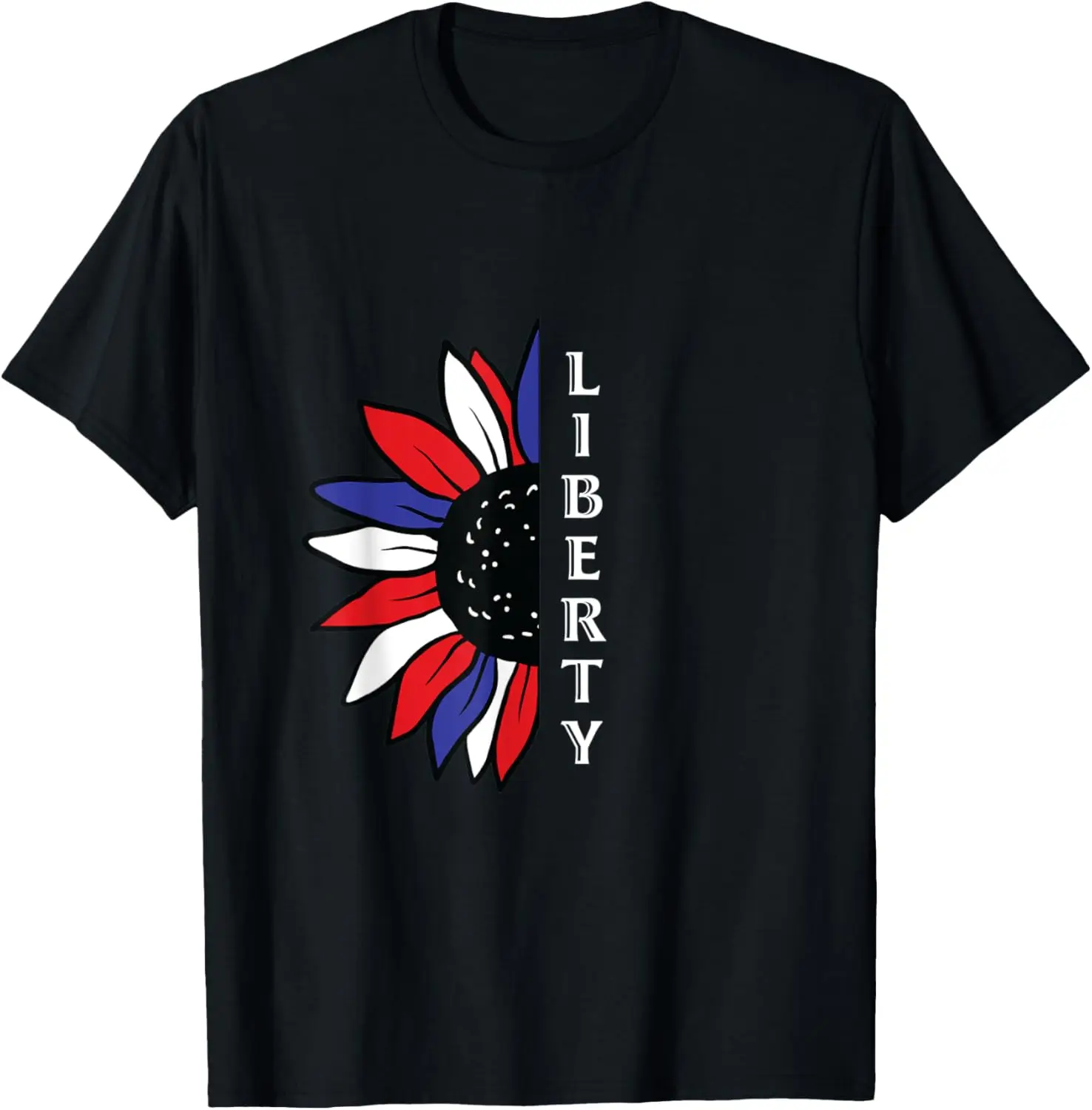 

Patriotic American Half Sunflower Liberty Red White Blue T-Shirt