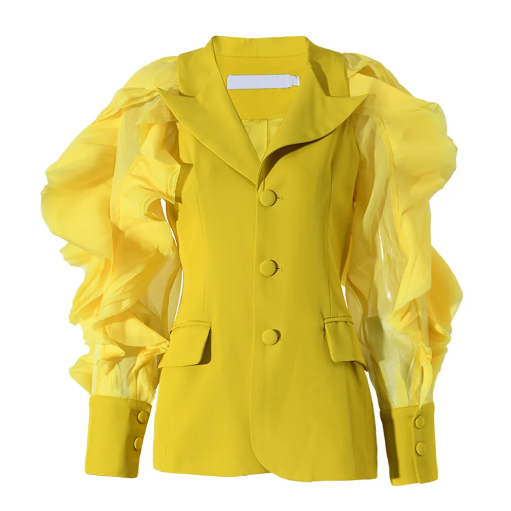 

Fashion Style Women Blazer Ruffles Puff Long Sleeve Office Female Streetwear Coat Jacket Dress One Piece