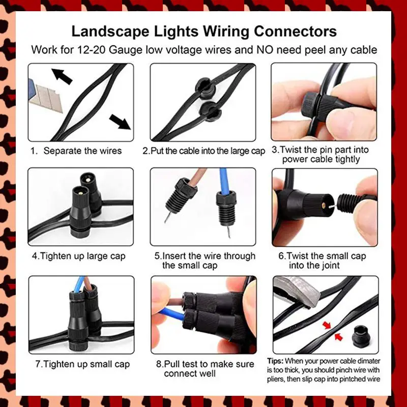 

A72P 40 Pcs Low Voltage Wire Tap Connectors Waterproof 12-20 Gauge For Path Lights, Spotlights, Flood Lights, Ground Lights