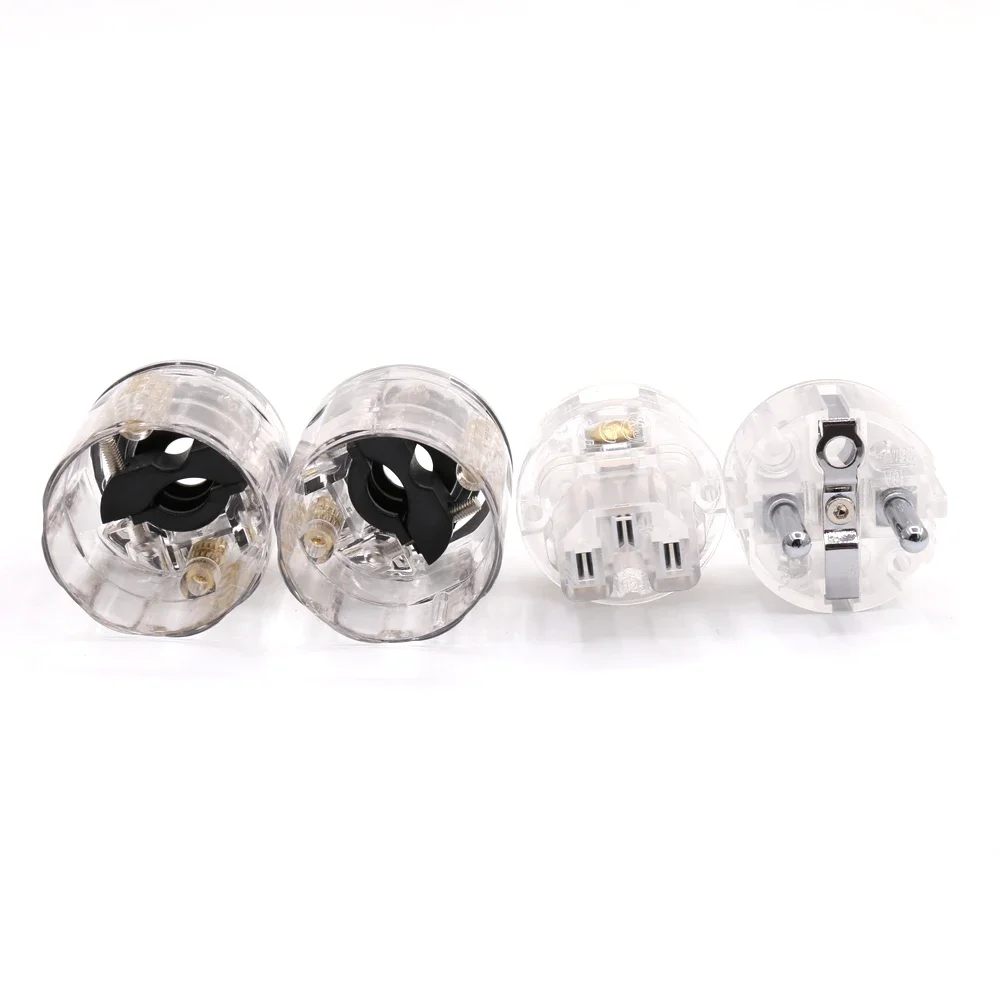 Pair Transparent High End Rhodium Plated Schuko AC power plug+IEC connector