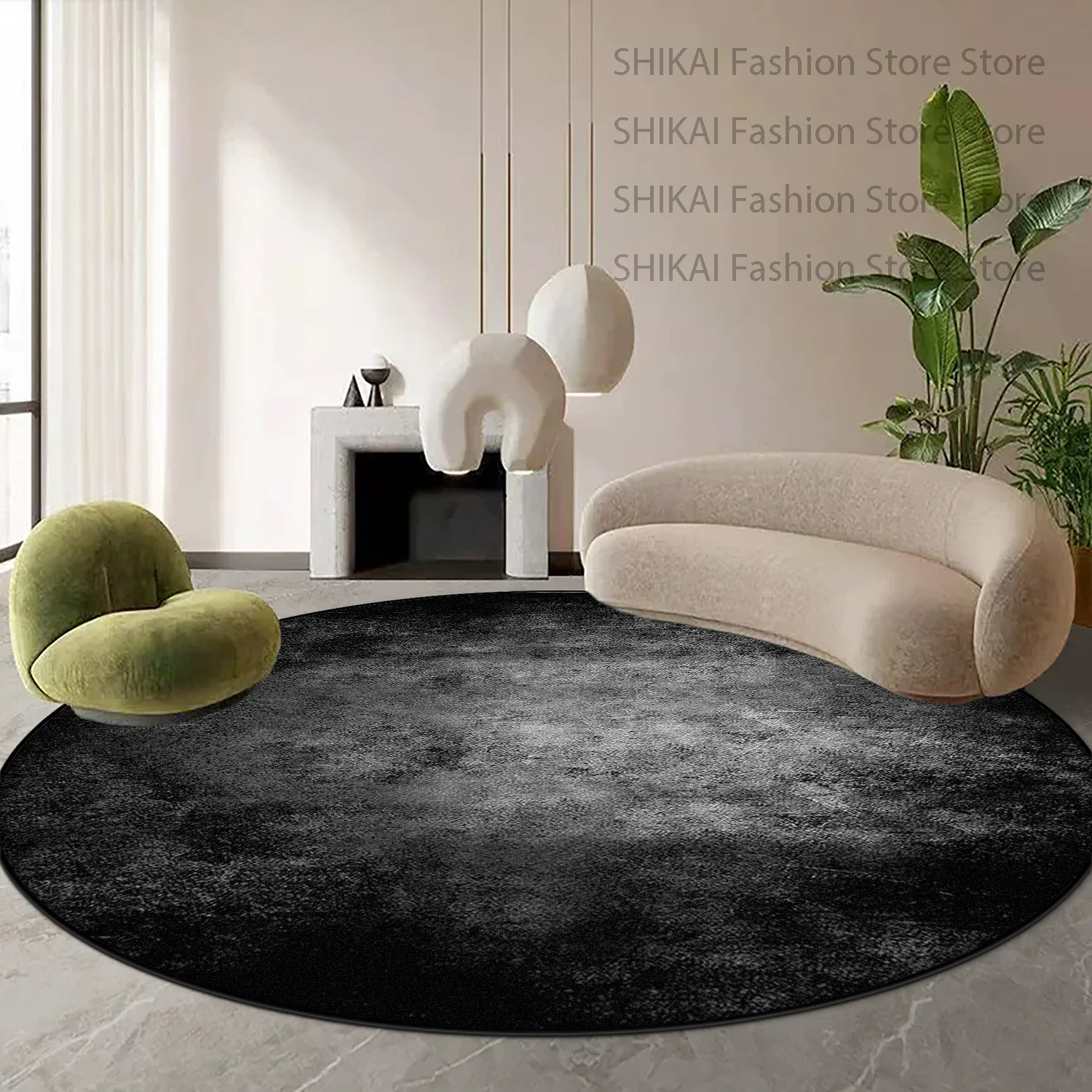 Modern Minimalist Solid Color Style Round Carpet Decoration Home Fluffy Non-slip Rug Large Area Easy Clean Short Velvet Foot Mat
