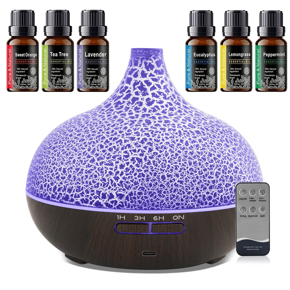 

7 Colors Changing Light 550ml Aromatherapy Diffuser with 6 Essential Oils, Ultrasonic Cool Mist Humidifier for Yoga Room