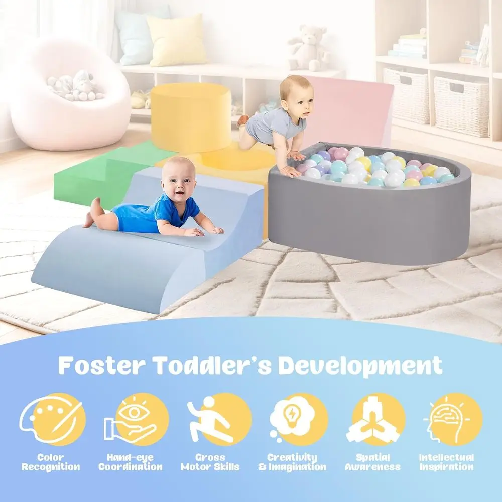 Kletterblöcke aus weichem Schaumstoff für den Innenbereich für Kleinkinder, 6-teiliges Spielset mit Bällebad, ideal für 1–3 Jahre alte Kinder (Bälle nicht im Lieferumfang enthalten)