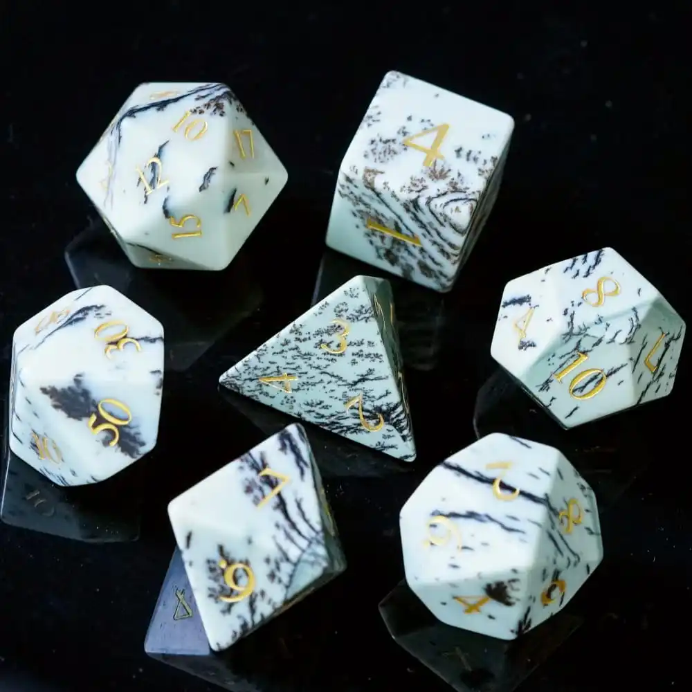 

Cusdie Serpeggiante Stone Dice, 7Pcs Handmade 16mm Polyhedral Dice Set, Gemstone Dices for Collection - Look Like Marble