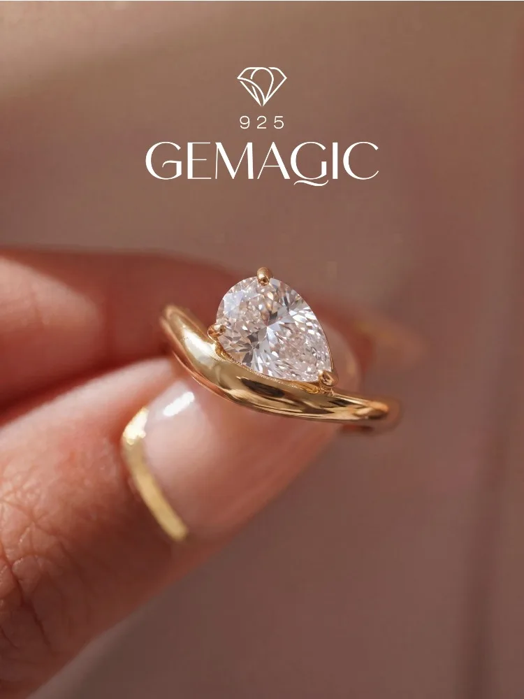 Anillo de circonita en forma de gota de agua, elegante y sencillo, para mujer, plata de ley 925, joyería fina de lujo de alta calidad para compromiso y boda.