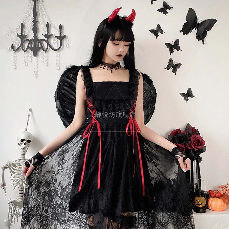 

Dark Gothic Angel Cosplay Wings Halloween Costume for Women Disfraz Vampire Black Dress Bridal Dress Queen Witch Vestidos