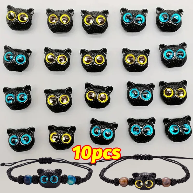 3D Black Cat Loose Beads Cute Blue Eyes Resin Kitten Charm Bracelet Ring Spacer Beading DIY Sew Craft Jewelry Making Accessories