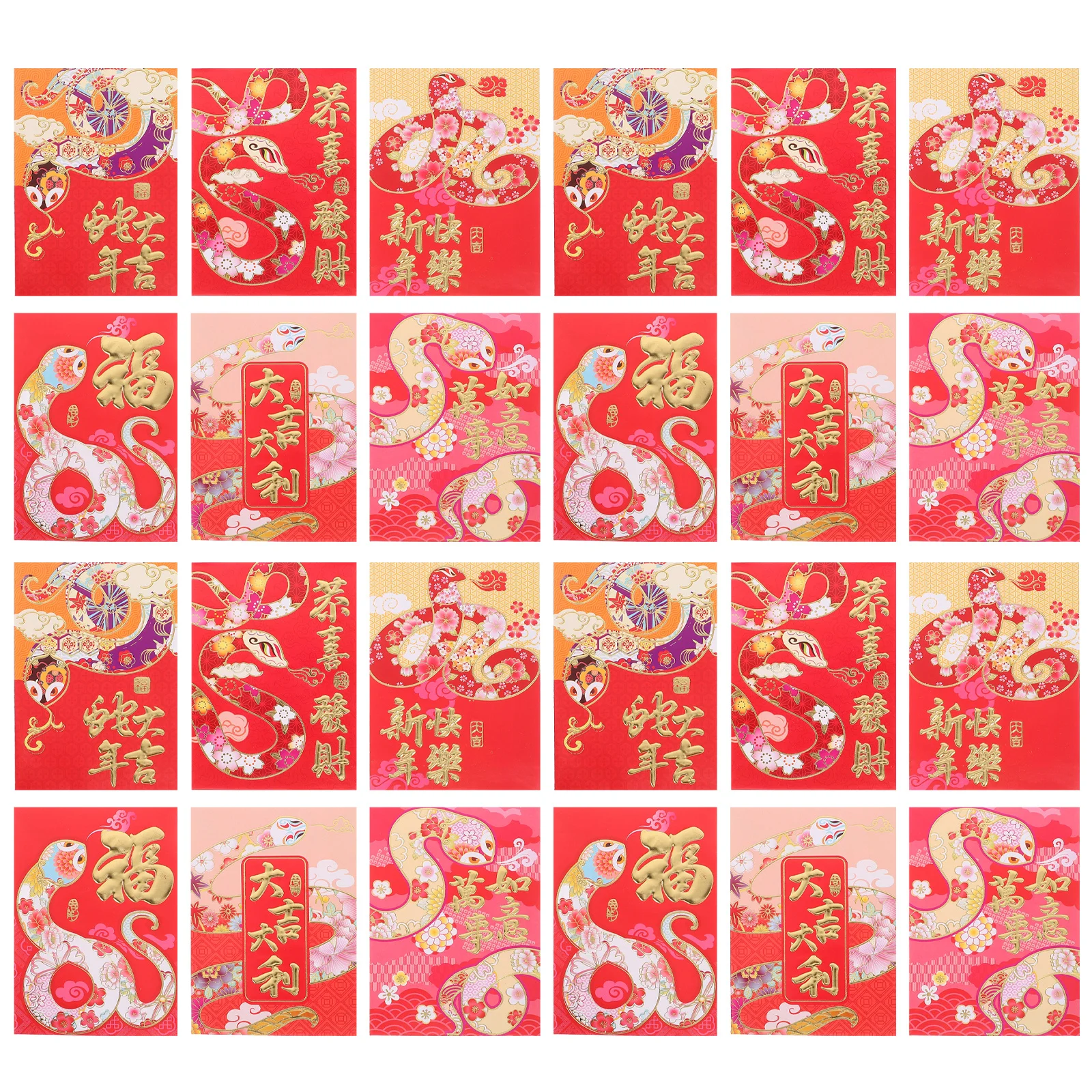 

36 шт., красный конверт с рисунком змеи, бумажный мешочек для денег на весенний фестиваль, многоразовый традиционный счастливый пакет на Новый год 2025 года