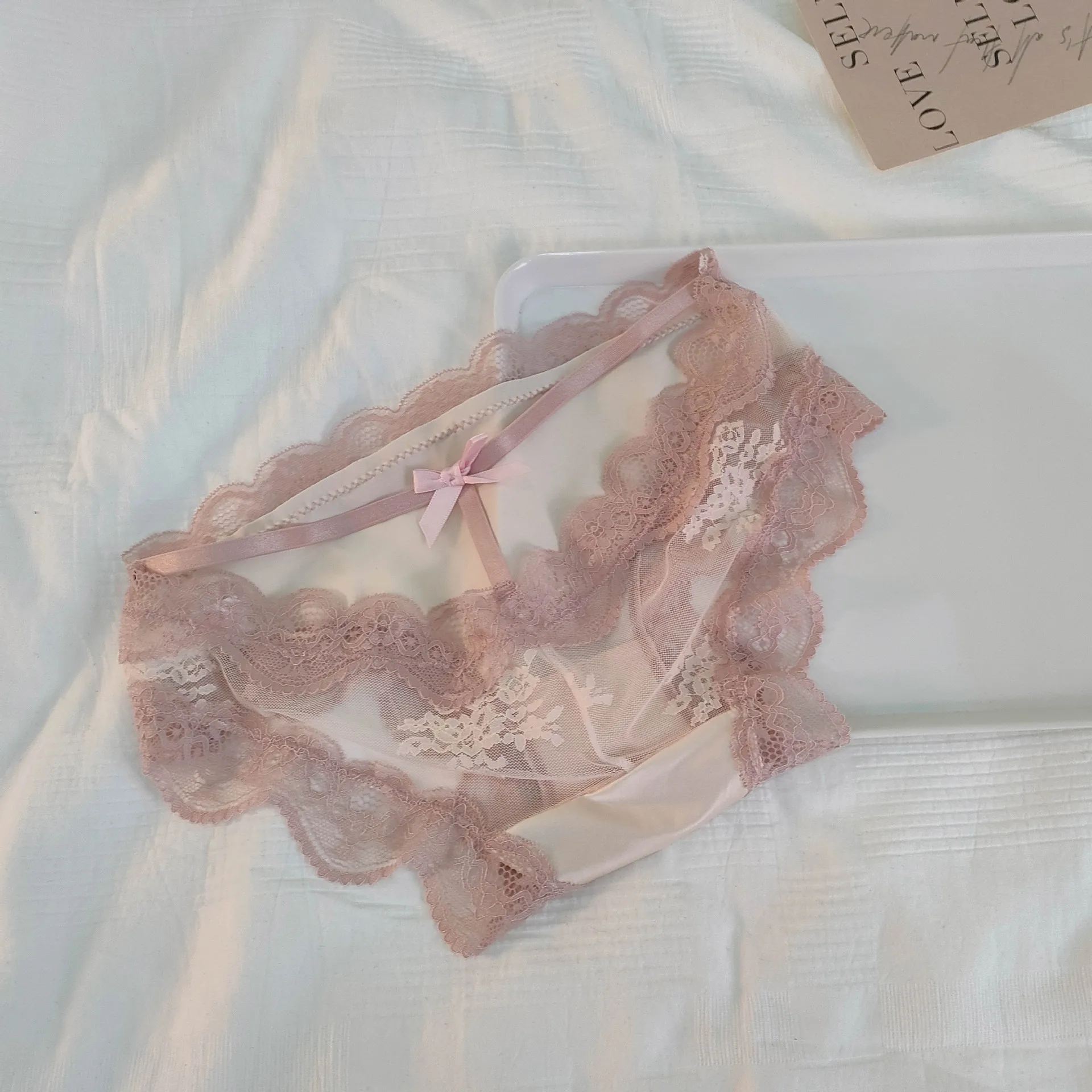 SP&CITY Lace Embroidery Satin Bow Sexy Women's Underpants Low Waist Hollow Out Cotton Crotch Panties Breathable Seamless Briefs