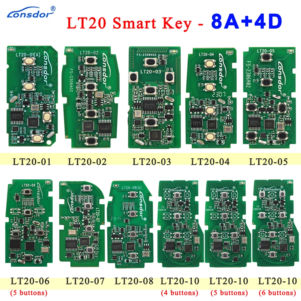 

Lonsdor LT20-01 LT20-02 LT20-04 LT20-05 LT20-08 LT20-07 LT20-10 Smart Key PCB 8A+4D For Toyota Lexus Support K518 K518ISE KH100+