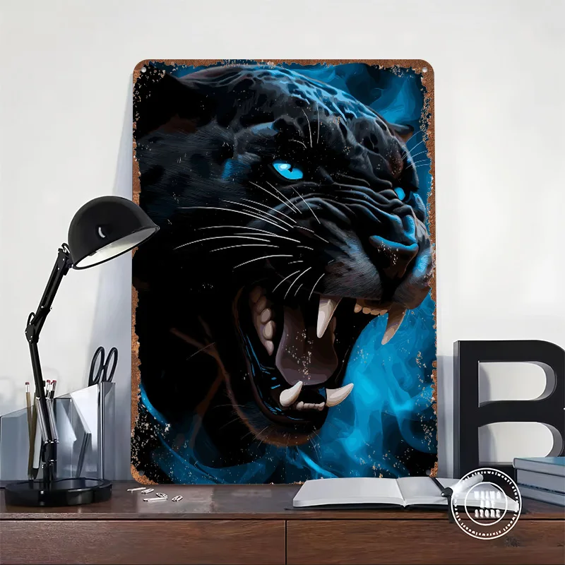 Black Panther Roar Metal Poster Customized Wall Art Retro Vintage Tinplate Signs for Man Cave Custom Plate Home and Decoration