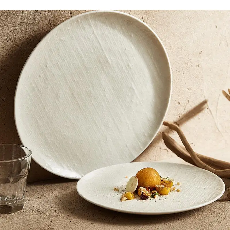 Feature Ceramic Dinner Plates Cooking Dishes Restaurant Round Solid Color Tableware Snack Dessert Dish Simple Pasta Steak Plate
