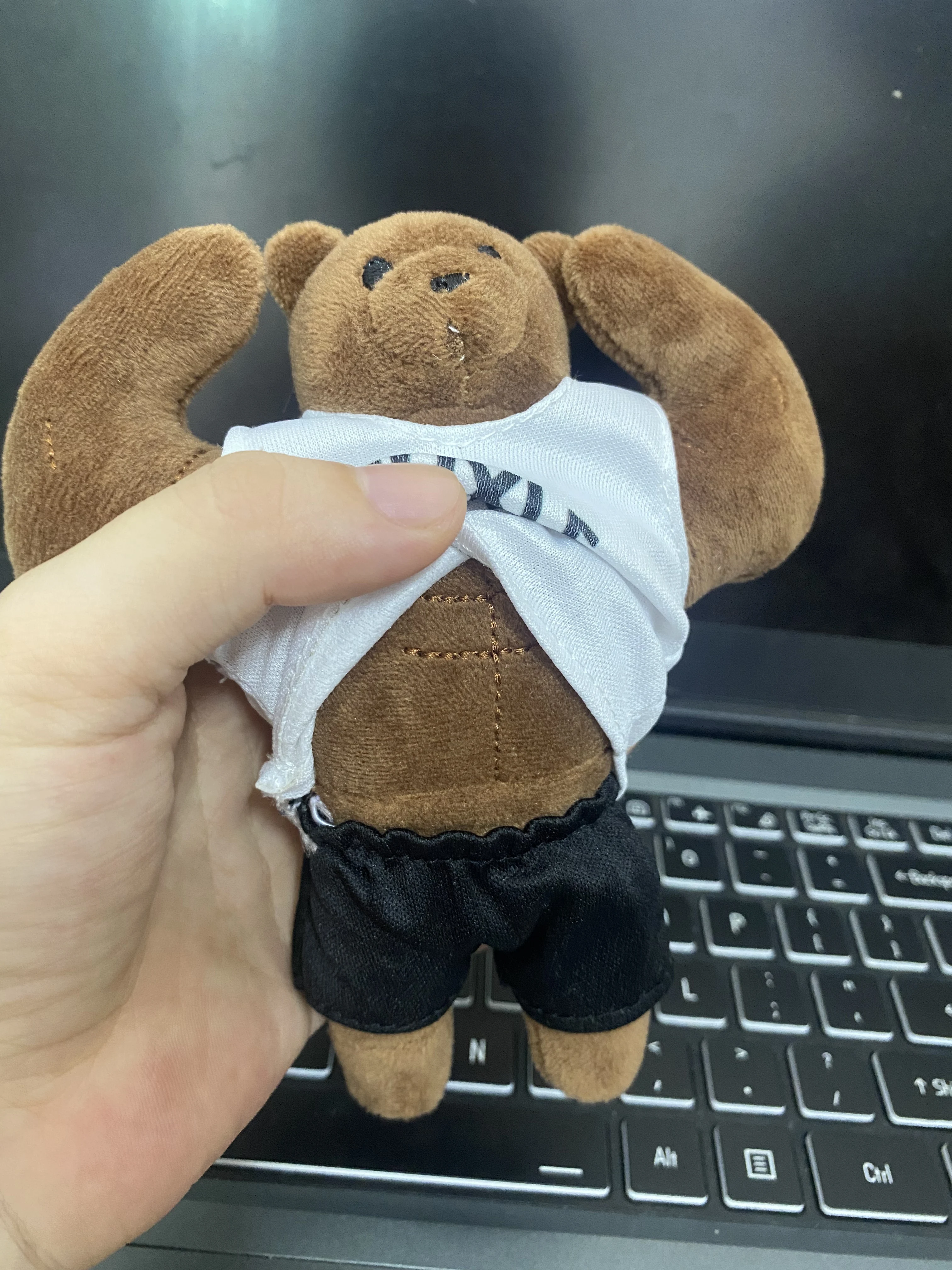 Muscle Abs Bear Buff Plush Keychain Cute Stuffed Animal Keyring Funny Bear Bag Keychain for Backpack Handbag Accessories
