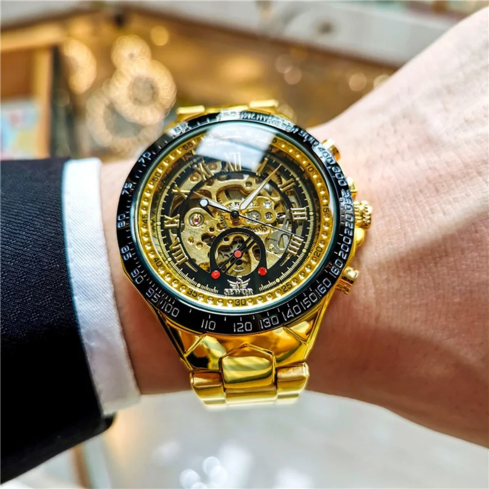 

Light Luxury Retro Business Men's Mechanical Watch, Hollow Design, Stainless Steel Strap, Fashionable Casual Simple Stylish Black Warrior Watch, Men's Automatic Mechanical Watch, a Top Choice for Gift-Giving, a Famous Brand Watch