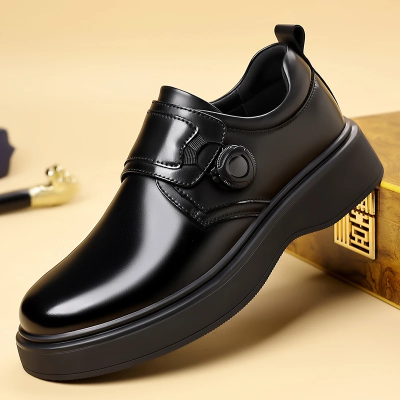 

2025 New Autumn Men's Formal Leather Shoes, Men's Thick-Soled Height-Increasing Shoes, Retro British Style Casual Business Leath
